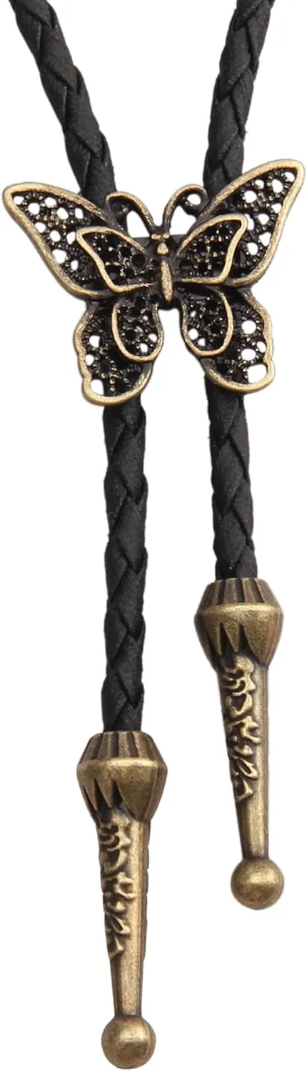 GelConnie Native American Bolo Tie Rodeo Cowboy Leather Necktie Western Necklace Costume Accessories for Men,Women