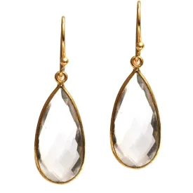 Gempires Clear Quartz Faceted Long Pear Gemstone Drop Dangle Hook Earrings, Statement Jewelry For Her, 1.5 inch Drop 14K Gold Plated, Gift For Woman (Clear Quartz)