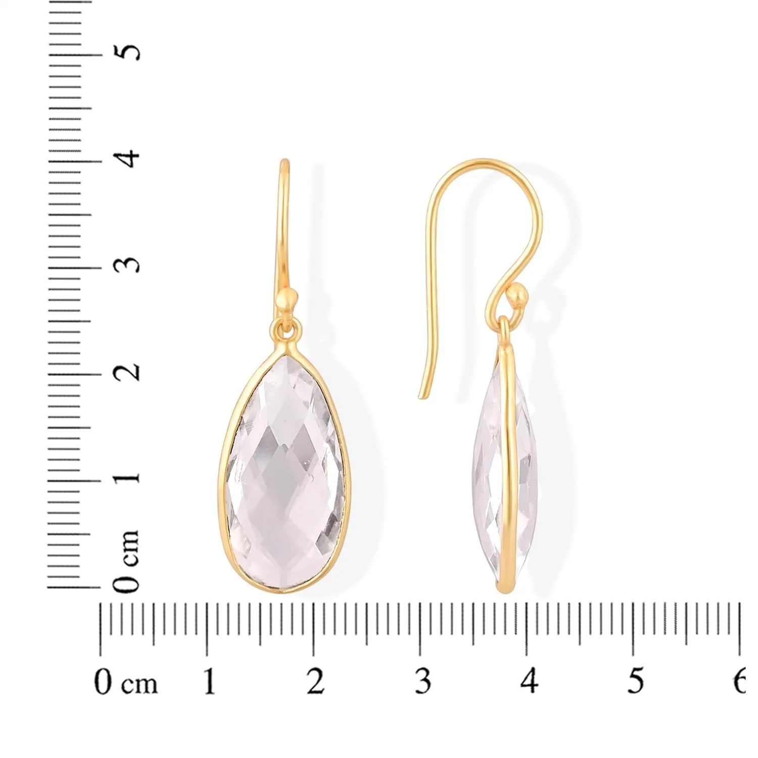 Gempires Clear Quartz Faceted Long Pear Gemstone Drop Dangle Hook Earrings, Statement Jewelry For Her, 1.5 inch Drop 14K Gold Plated, Gift For Woman (Clear Quartz)