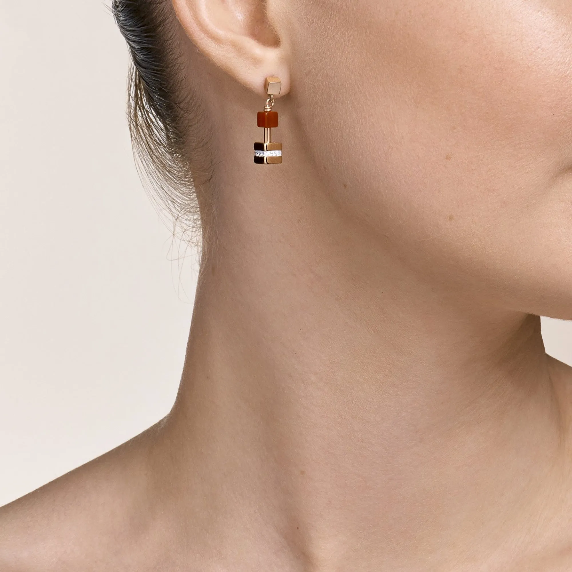 GeoCUBE Big Cube Crystals Pave, Gemstones & Stainless Steel Rose Gold Earrings