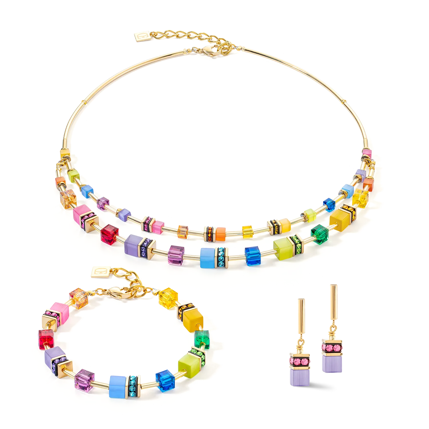 GeoCUBE® Iconic Layer earrings gold-rainbow