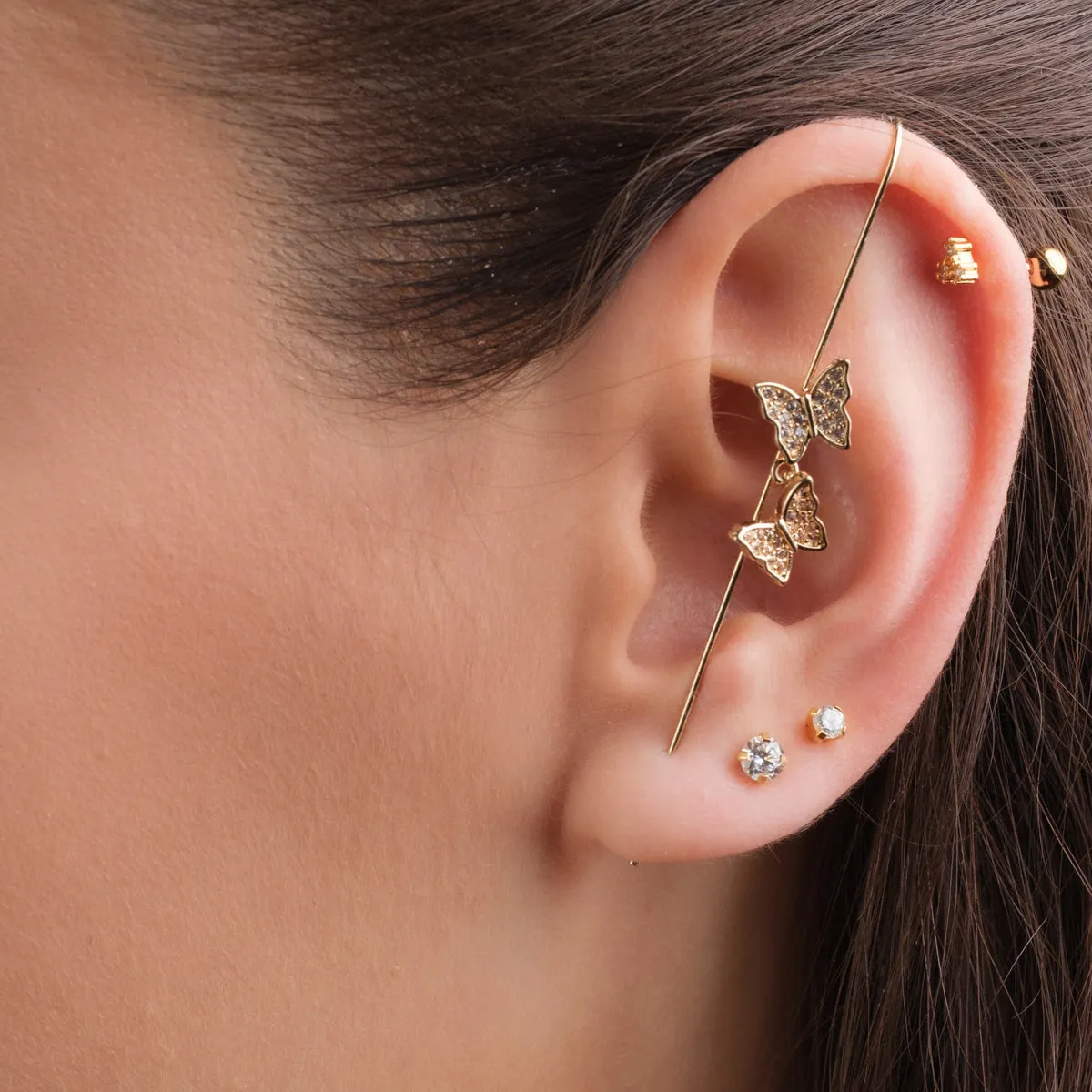 Gold Crystal Butterfly Single Ear Crawler