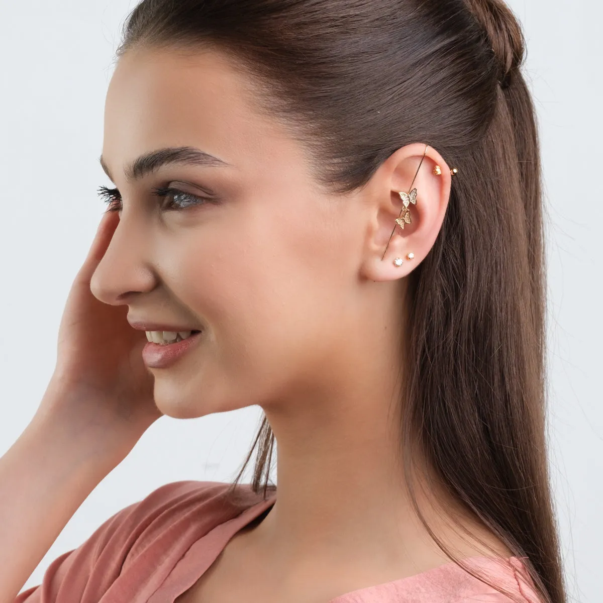 Gold Crystal Butterfly Single Ear Crawler