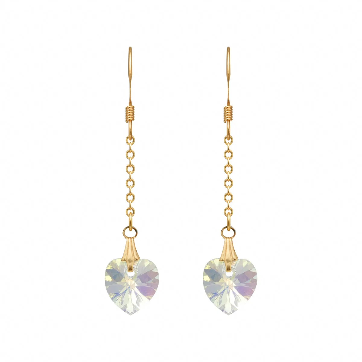 Elegant Gold Crystal Heart-Shaped Earrings with French Hooks