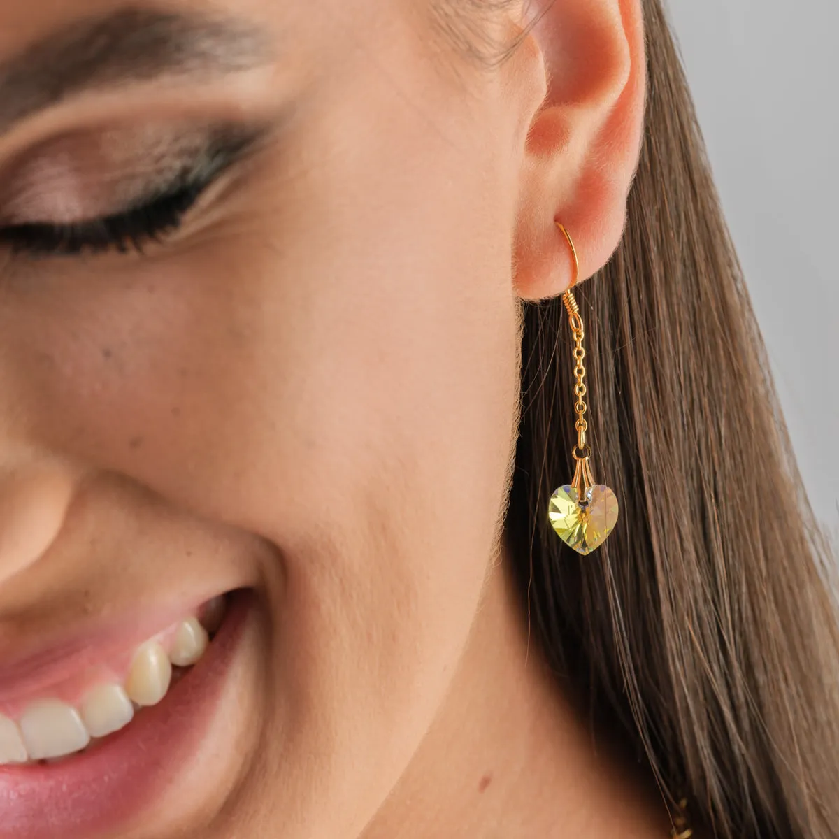 Elegant Gold Crystal Heart-Shaped Earrings with French Hooks