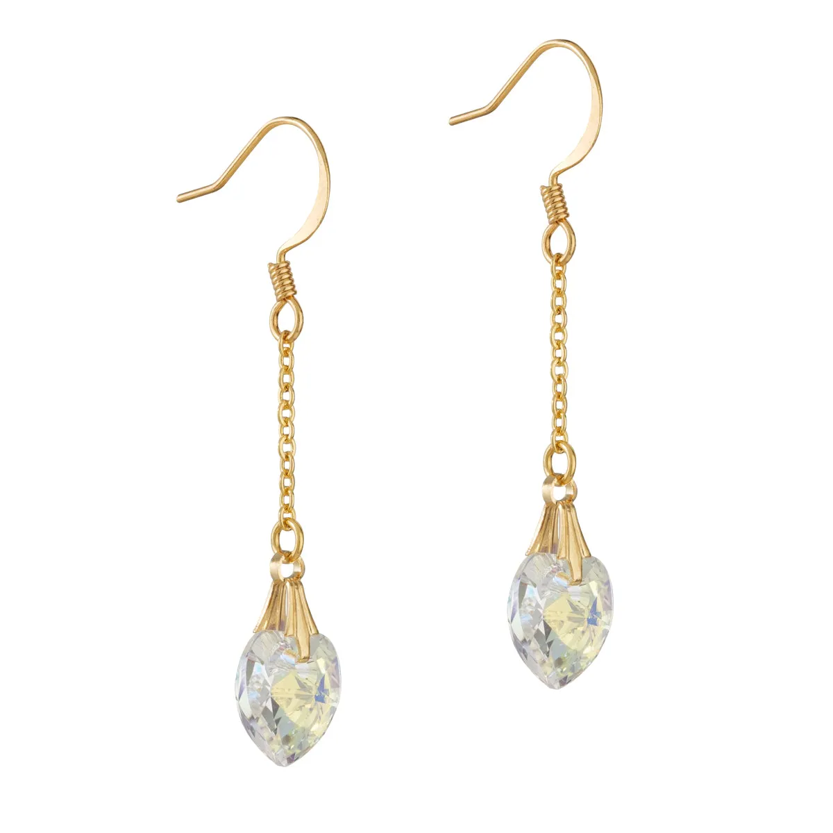Elegant Gold Crystal Heart-Shaped Earrings with French Hooks