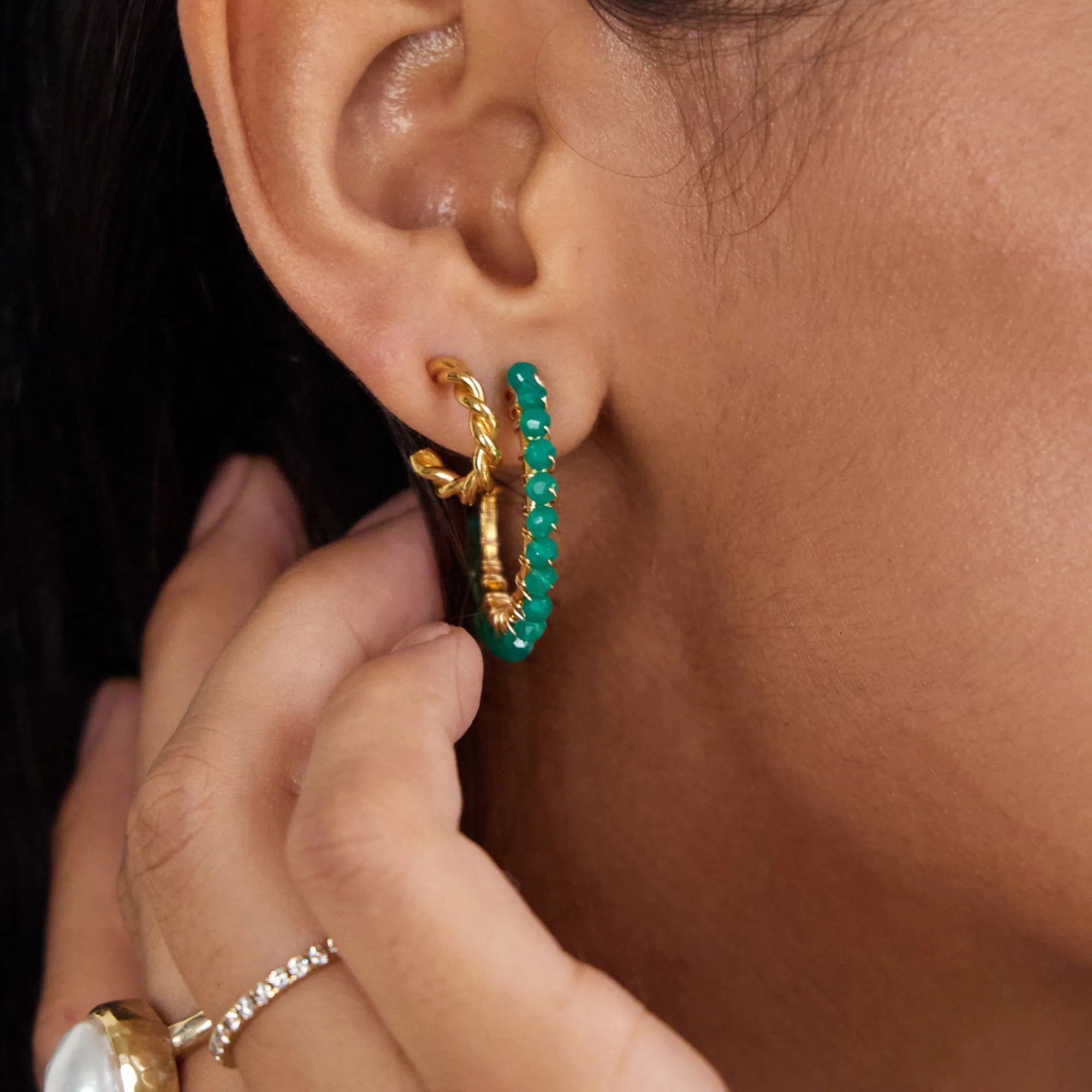 Gold Oak Twist Hoop Earrings