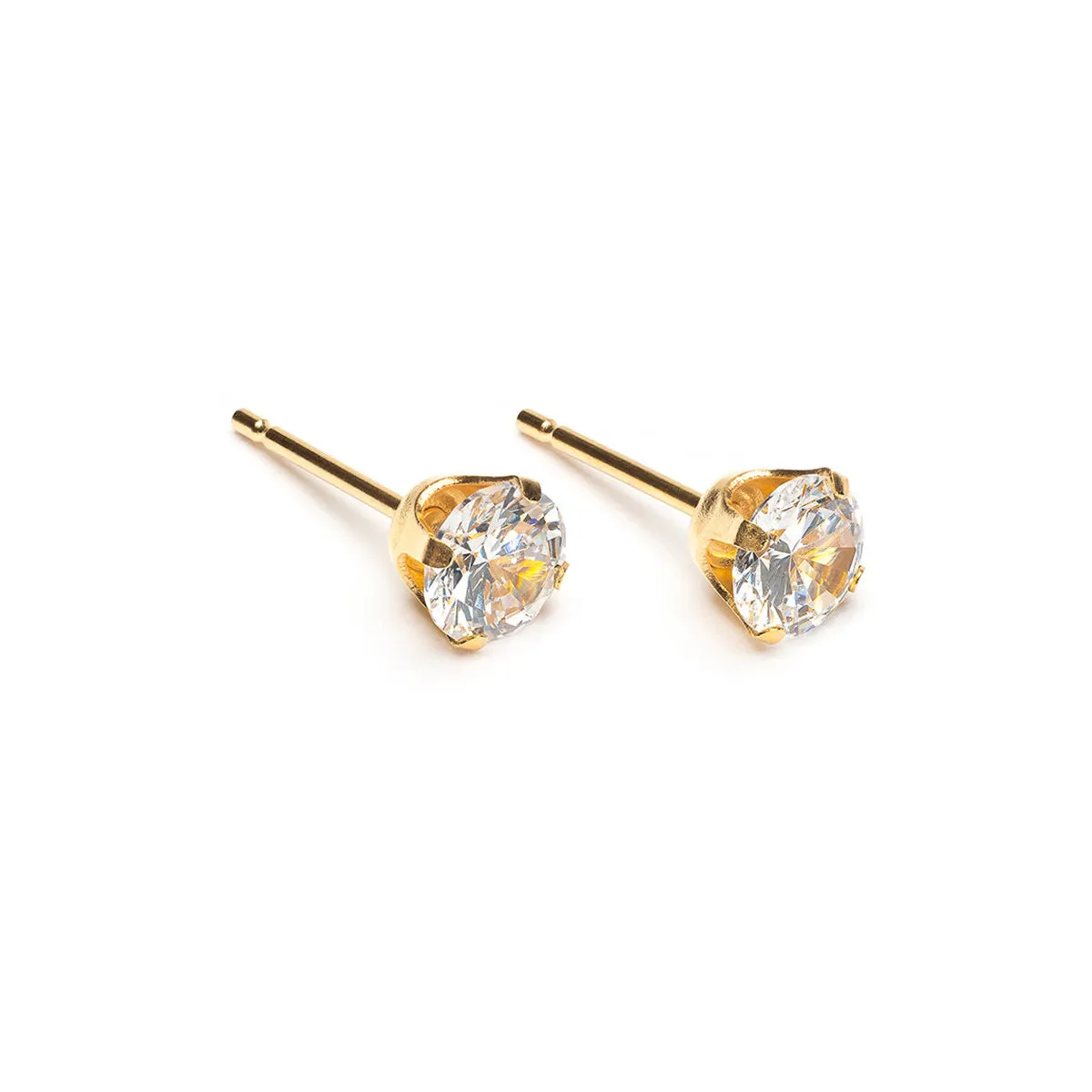 5mm Round Cubic Zirconia Stud Earrings with Gold Plating