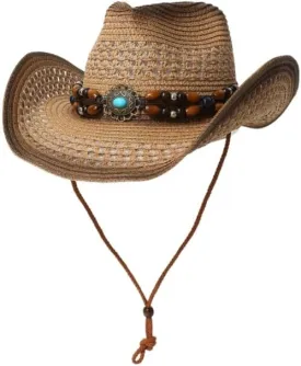 GORGLITTER Women's Straw Cowboy Hat Western Hats Cowgirl Classic Wide Brim Sun Hat for Men