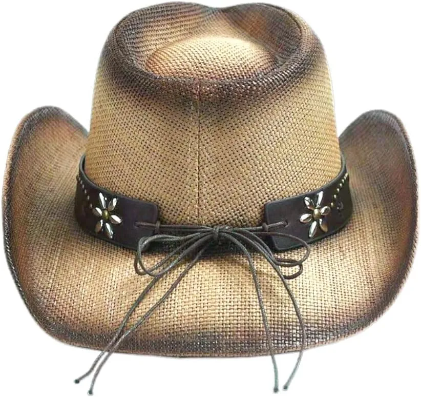 GORGLITTER Women's Straw Cowboy Hat Western Hats Cowgirl Classic Wide Brim Sun Hat for Men