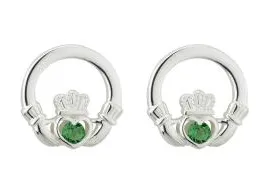 GREEN CRYSTAL CLADDAGH STUD EARRINGS
