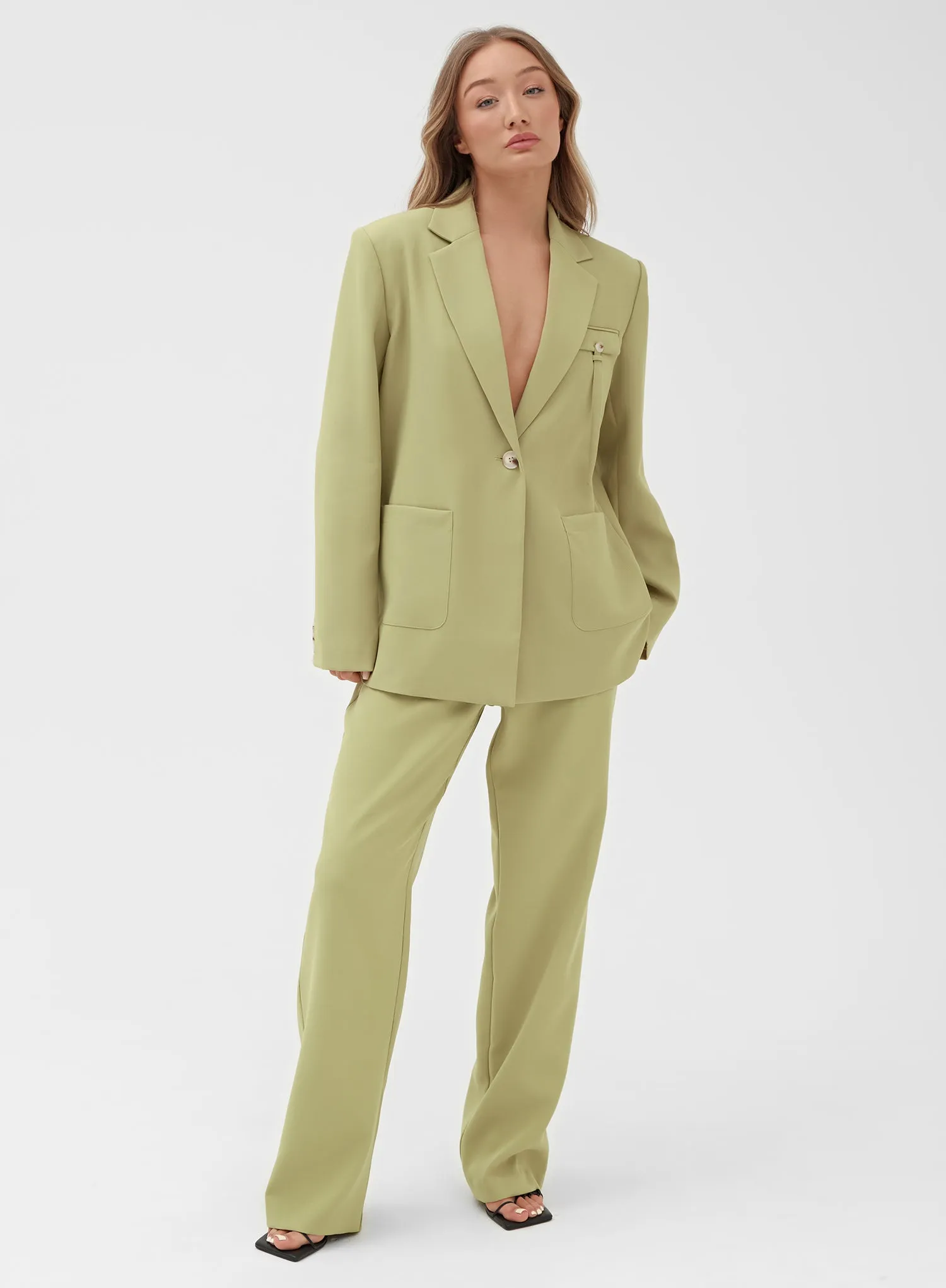 Green Straight Leg Waist Detail Trouser - Max