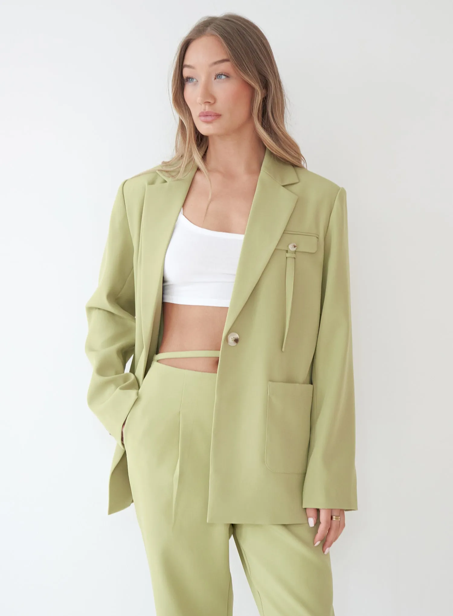 Green Straight Leg Waist Detail Trouser - Max