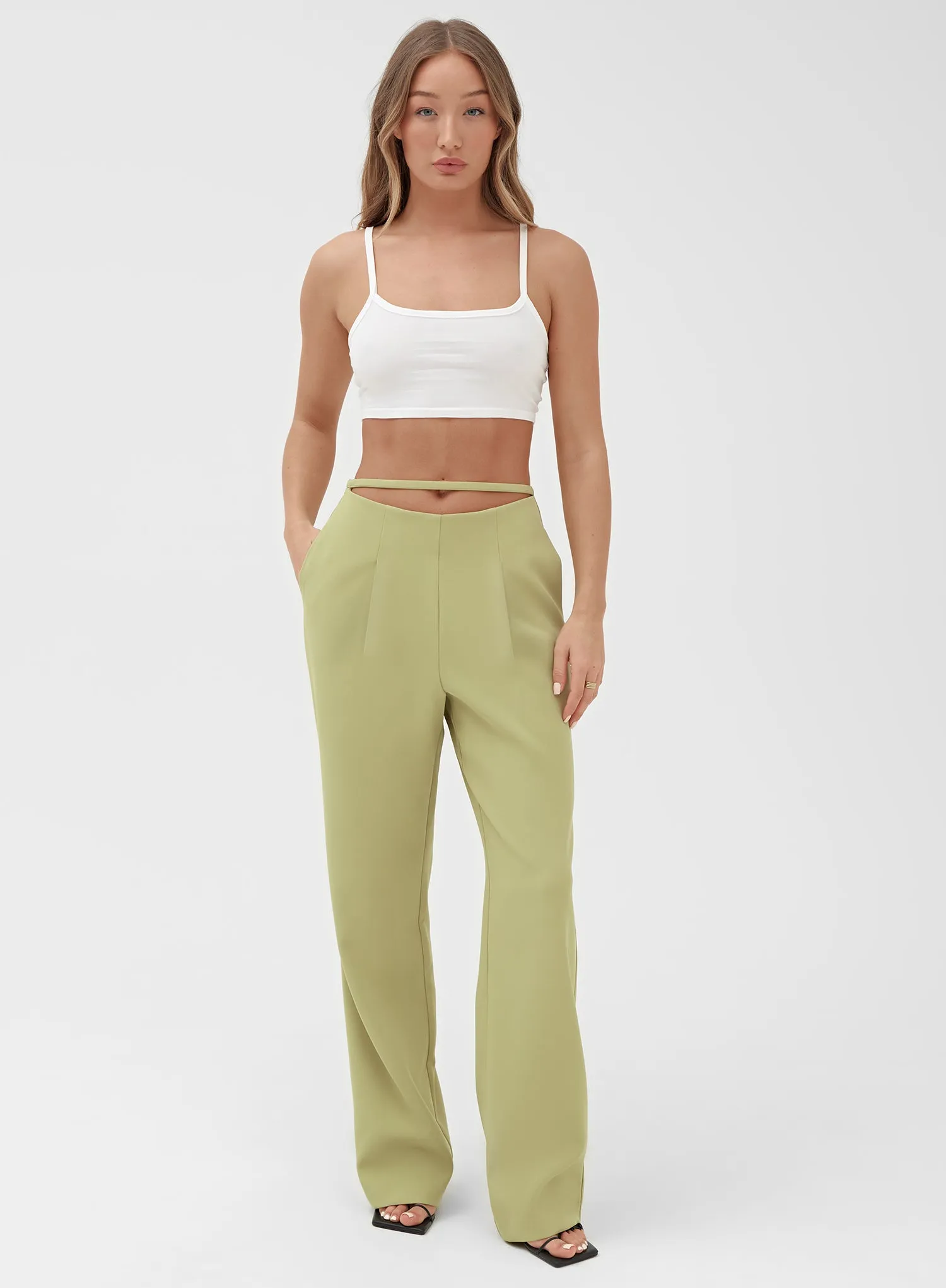 Green Straight Leg Waist Detail Trouser - Max