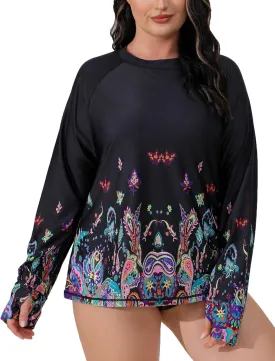 Halcurt Women Plus Size Rash Guard with Thumb Hole Long Sleeve Swim Shirt UPF50  Swimsuit Top