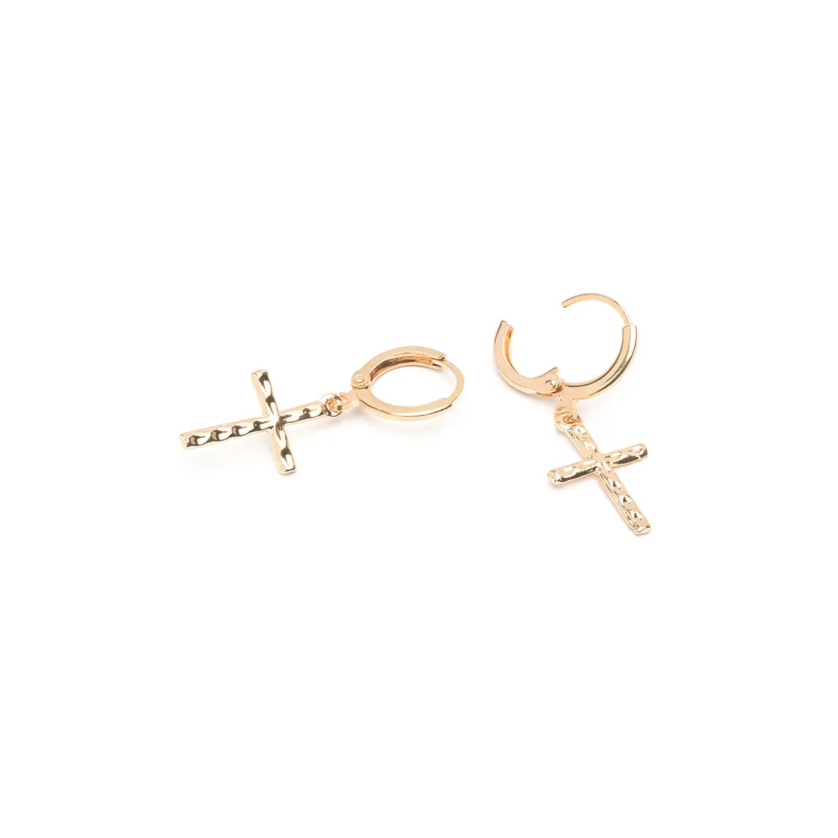 Hammered Cross Hoop Earrings