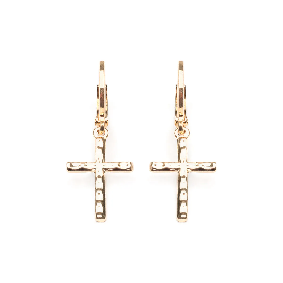 Hammered Cross Hoop Earrings