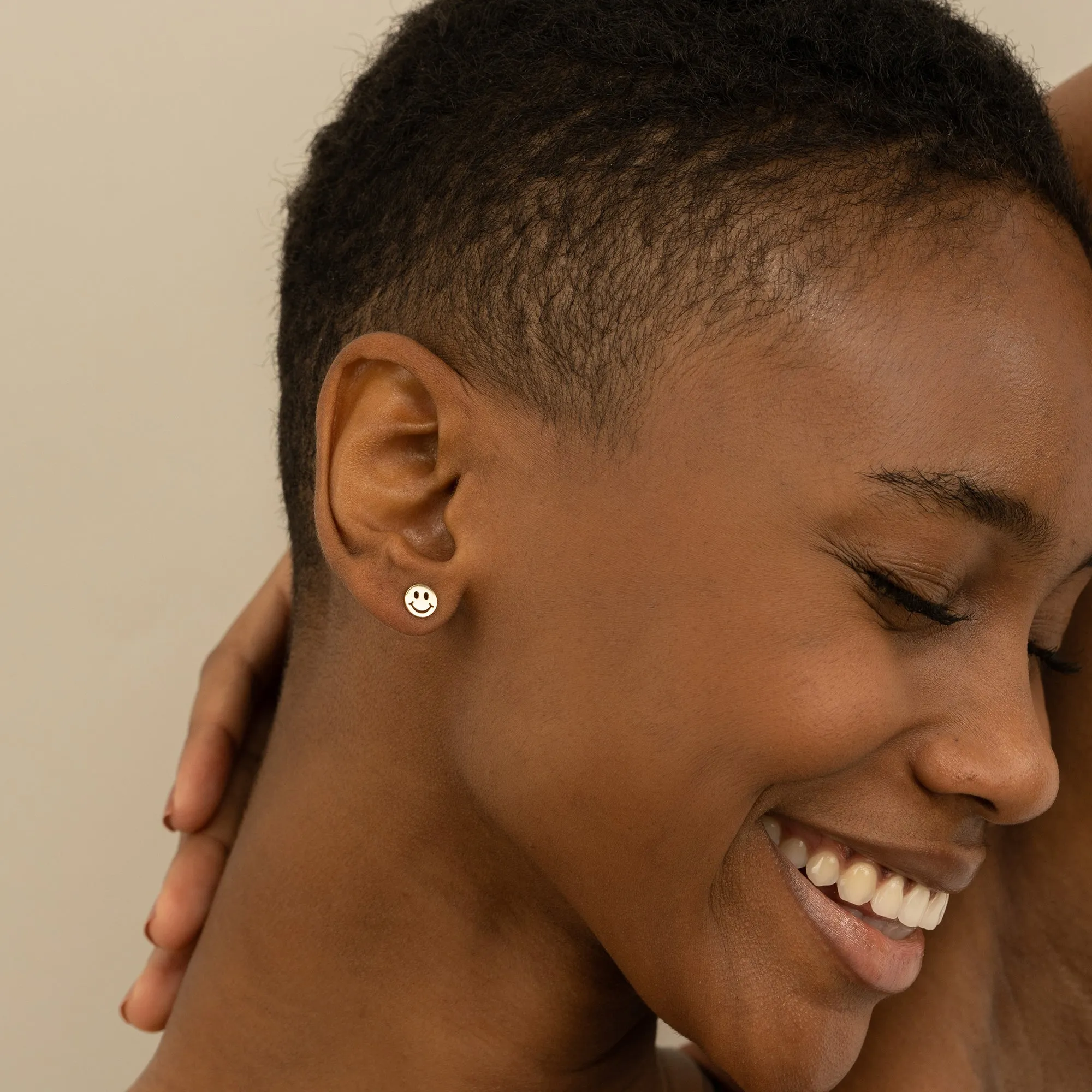 Happy Face Studs In Solid Gold, Joyce
