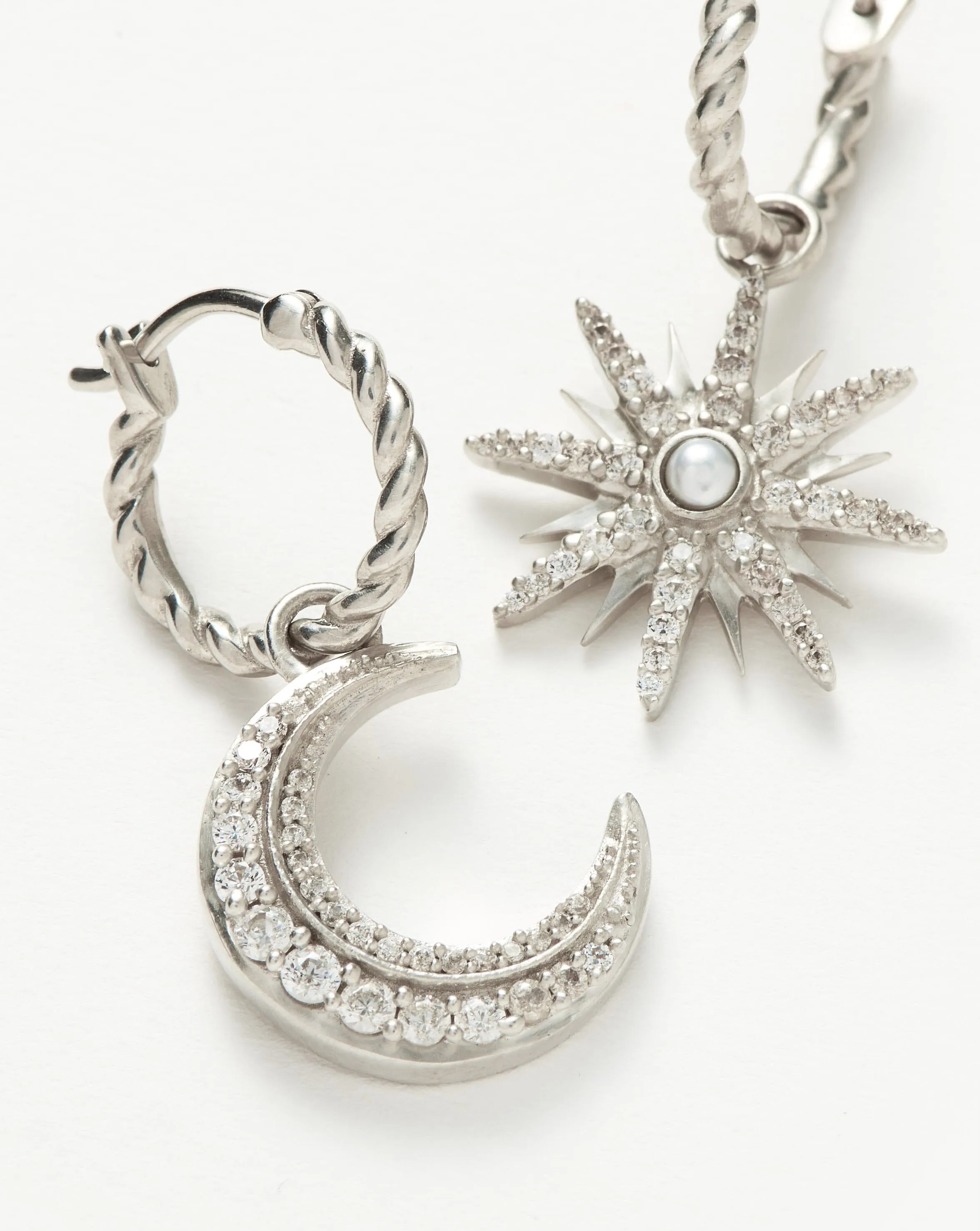 Harris Reed Moonlight Pearl Mismatch Hoop Earrings | Silver Plated/Pearl