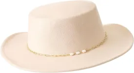 Hat Bands for Women Cowboy Hats with 14K Gold Plated Paperclip Chain with Pearl Accessories for Fedora Fat Bands