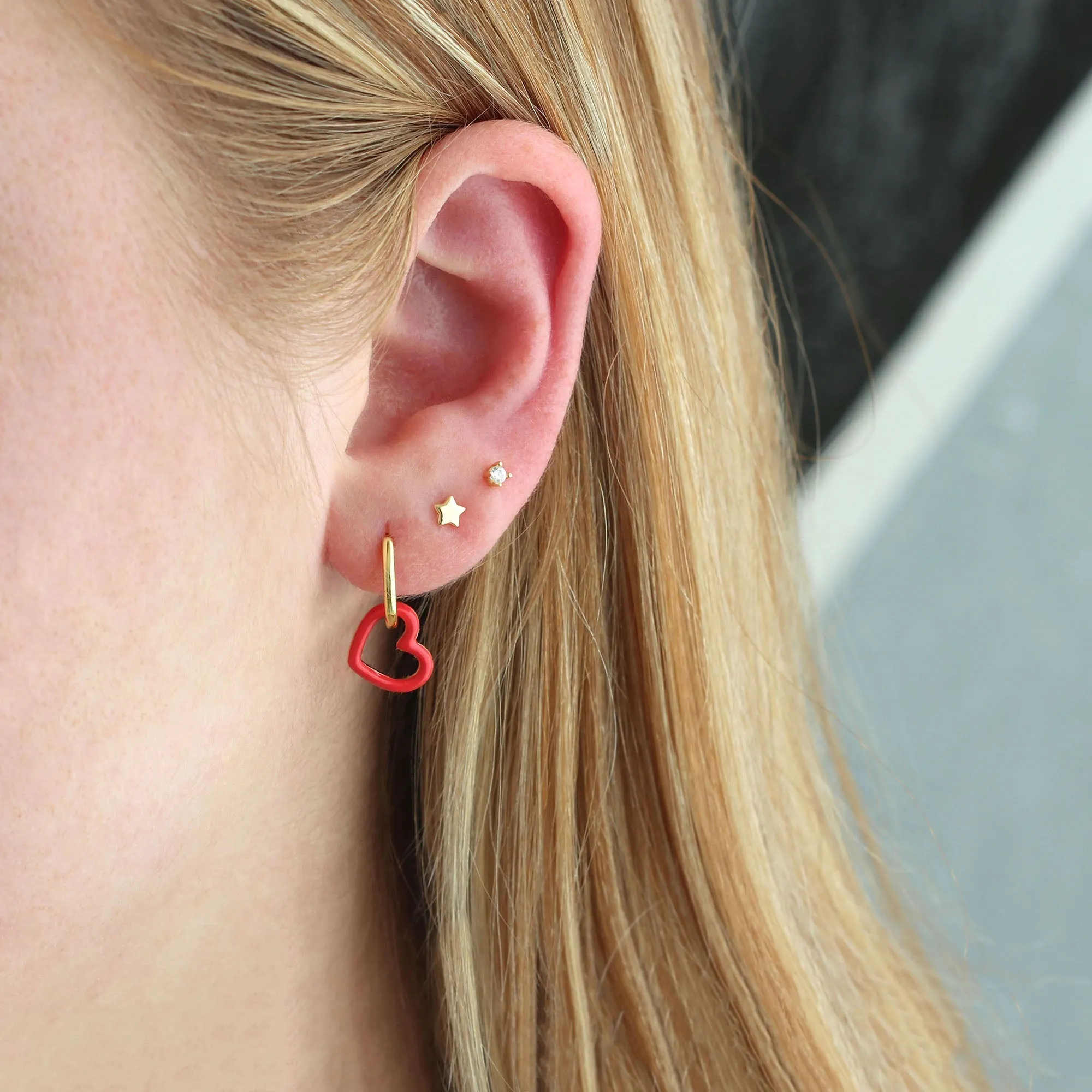 Heart Outline Enamel Huggie Hoop Earrings
