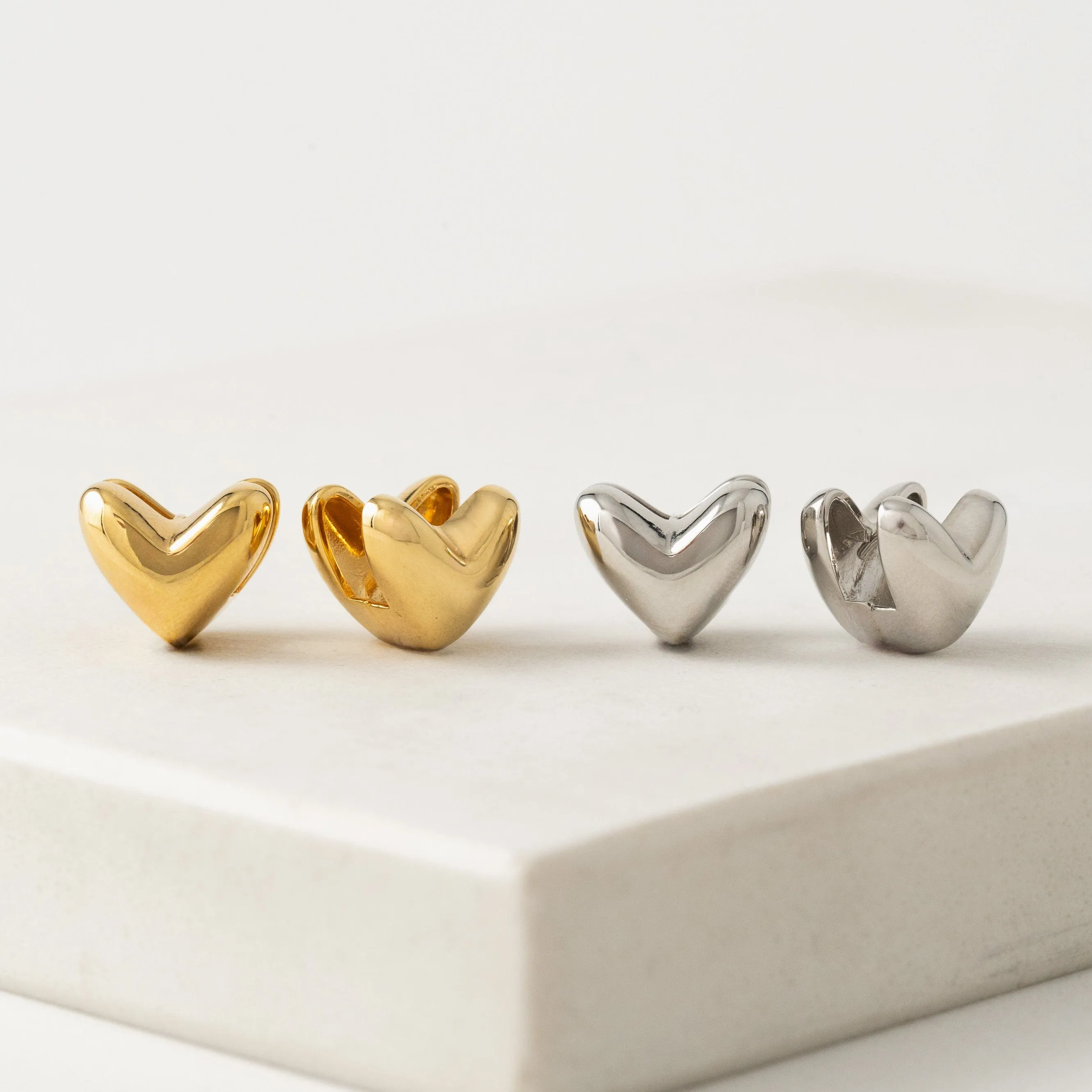 Heart Puff Hoop Earrings Silver