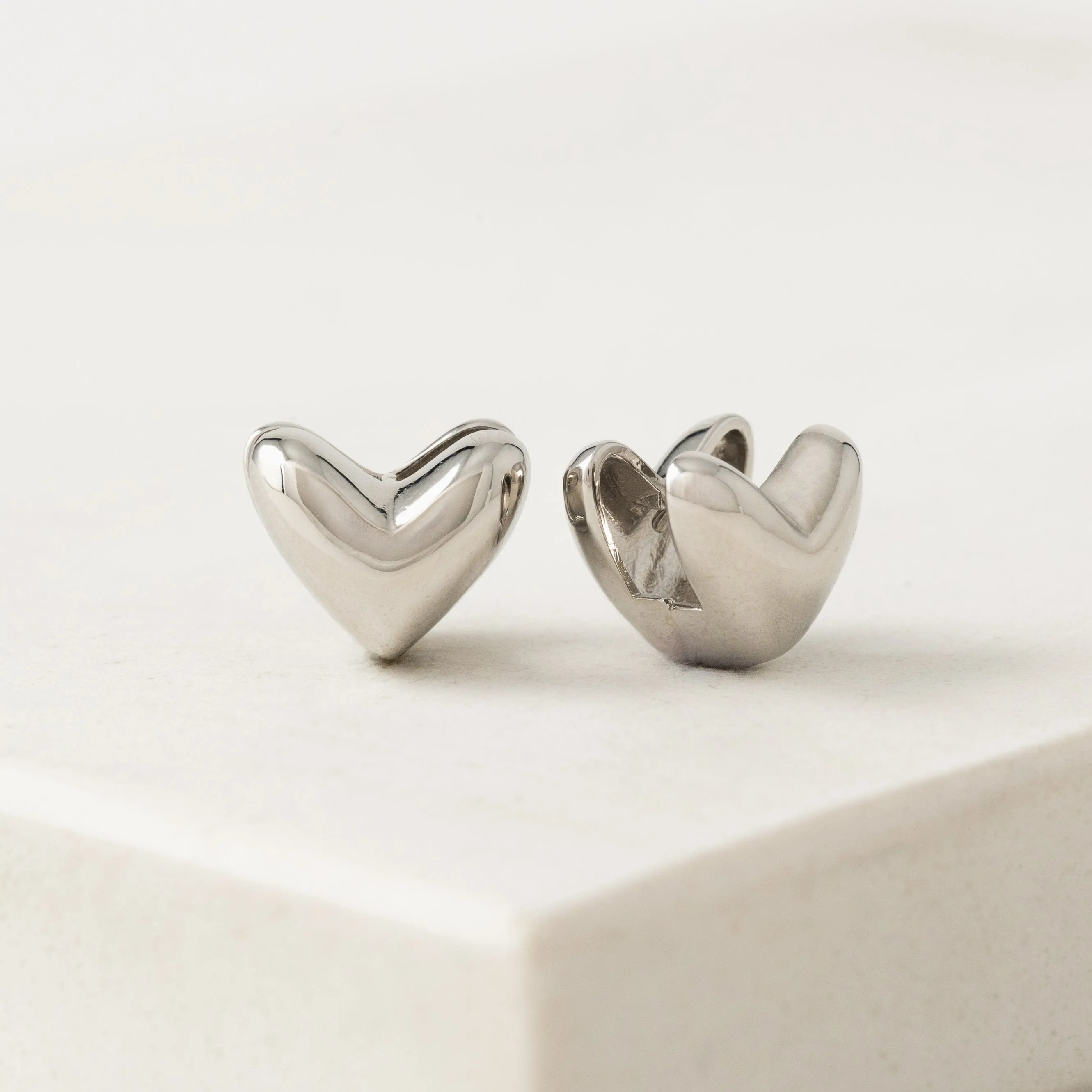 Heart Puff Hoop Earrings Silver