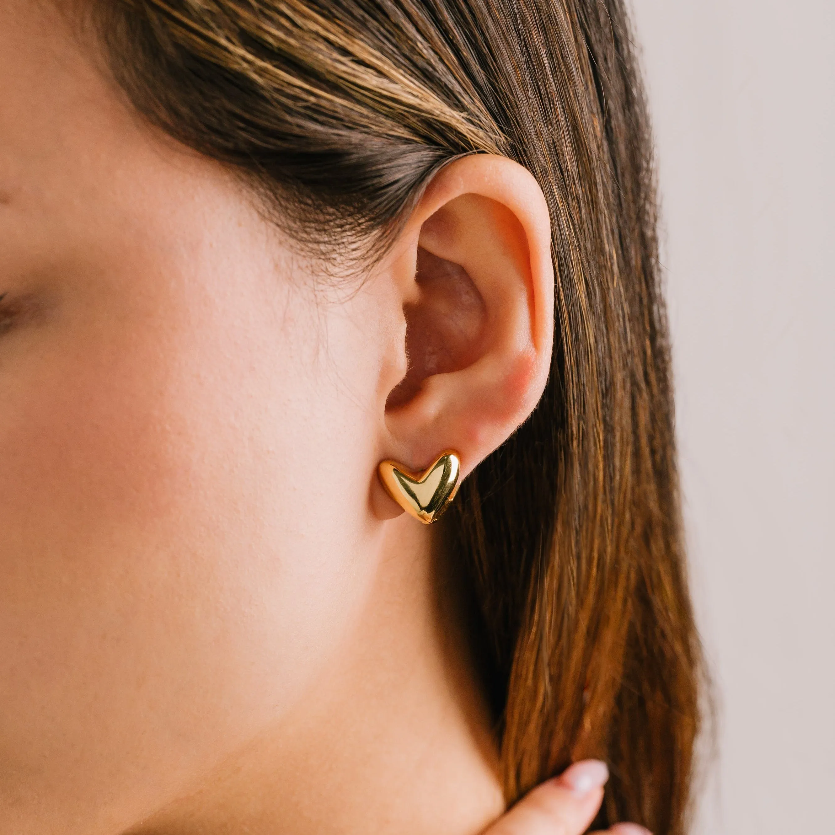 Heart Puff Hoop Earrings Silver