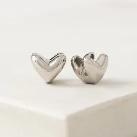 Heart Puff Hoop Earrings Silver