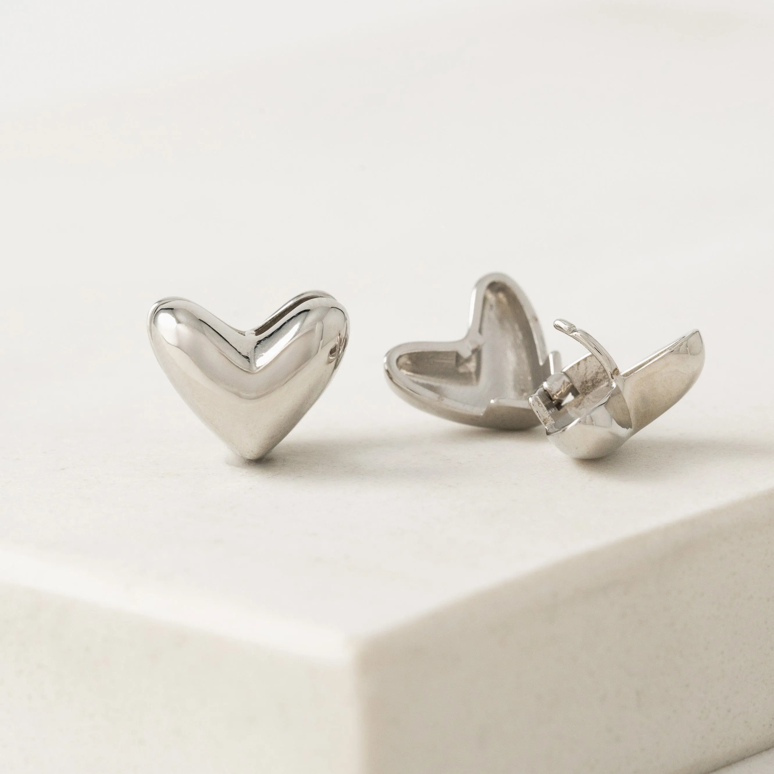 Heart Puff Hoop Earrings Silver