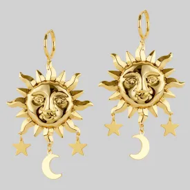 HELIOS. Sun & Moon Dream Catcher Hoop Earrings - Gold