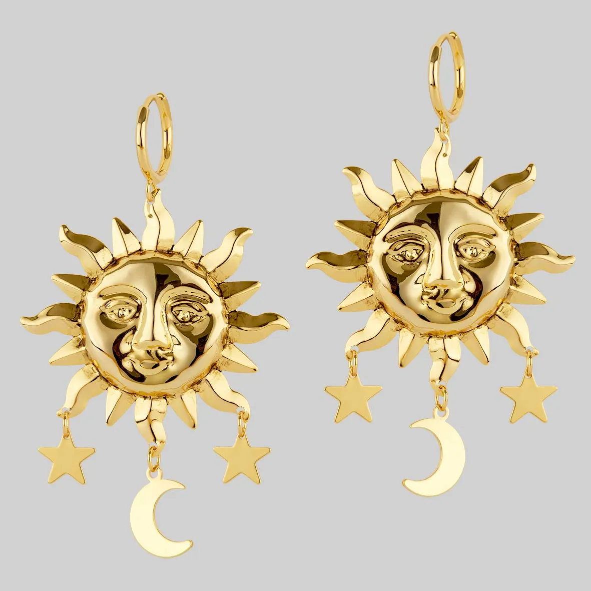 HELIOS. Sun & Moon Dream Catcher Hoop Earrings - Gold