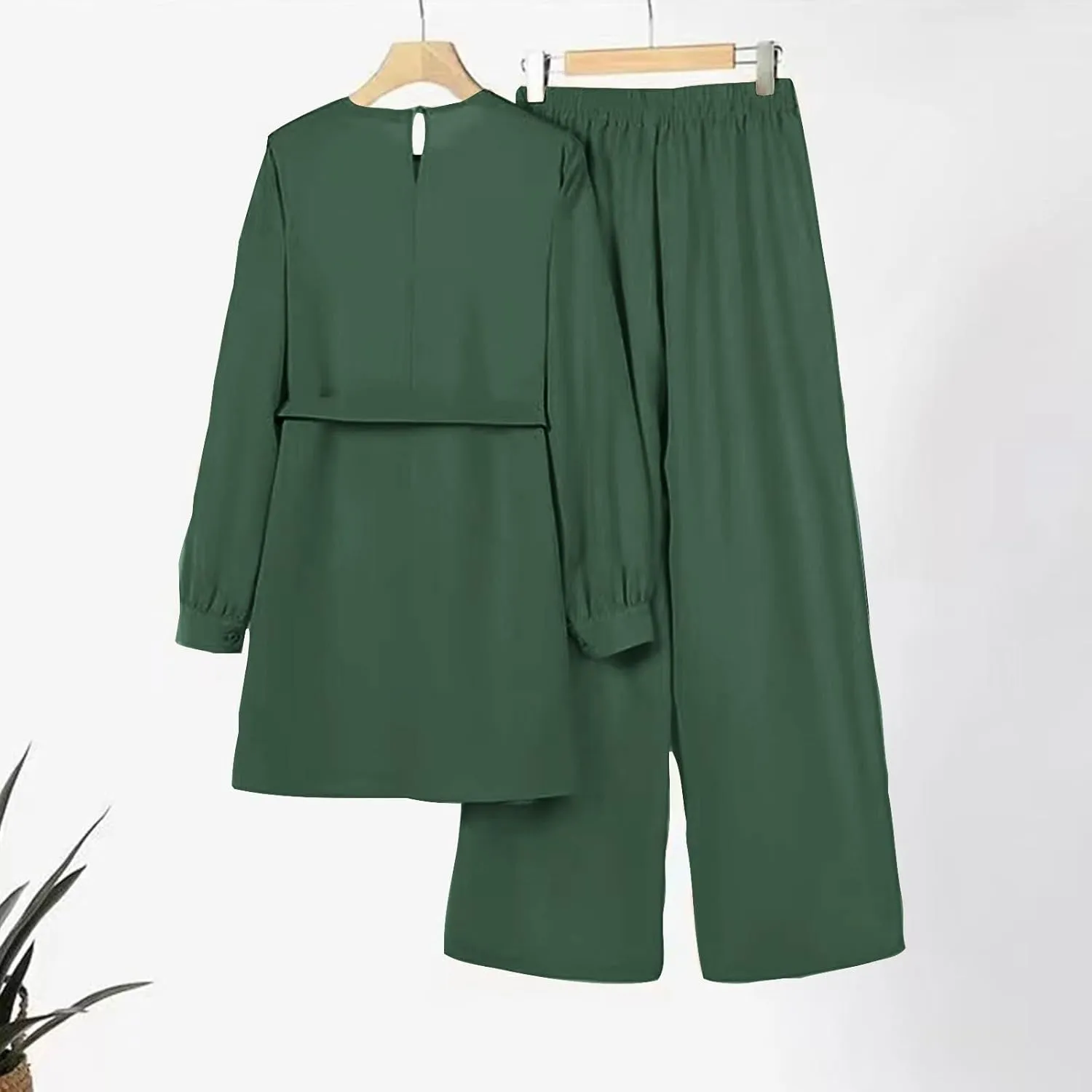 HGps8w Women's Muslim 2 Pieces Sets Dressy Long Sleeve Belted Tunic Shirt and Pants Ramadan Abaya Islamic Dubai Outfits