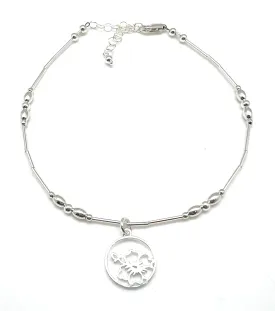 Hibiscus Anklet Sterling Silver Beach Gift Tropical Flower Hawaii