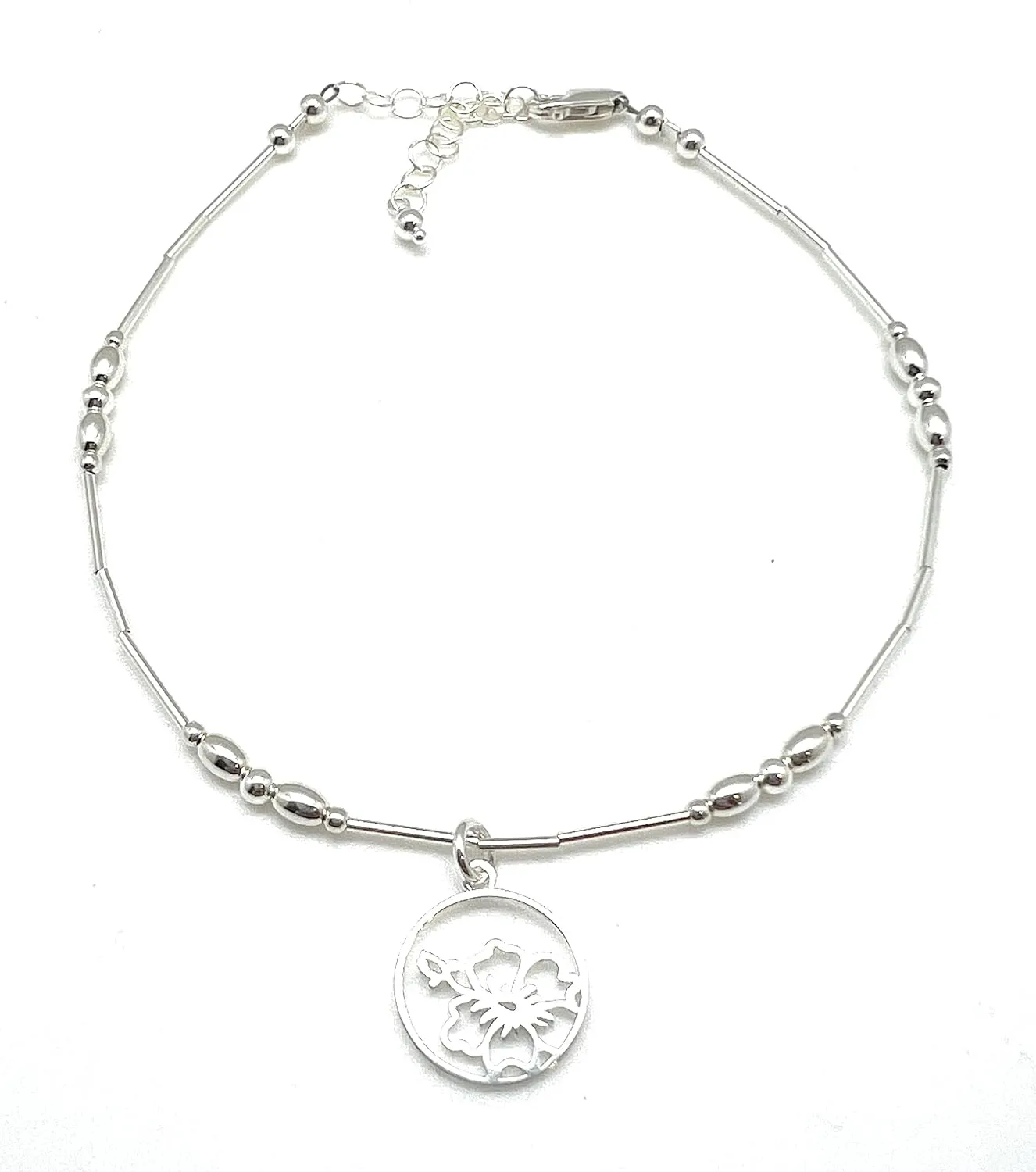 Hibiscus Anklet Sterling Silver Beach Gift Tropical Flower Hawaii