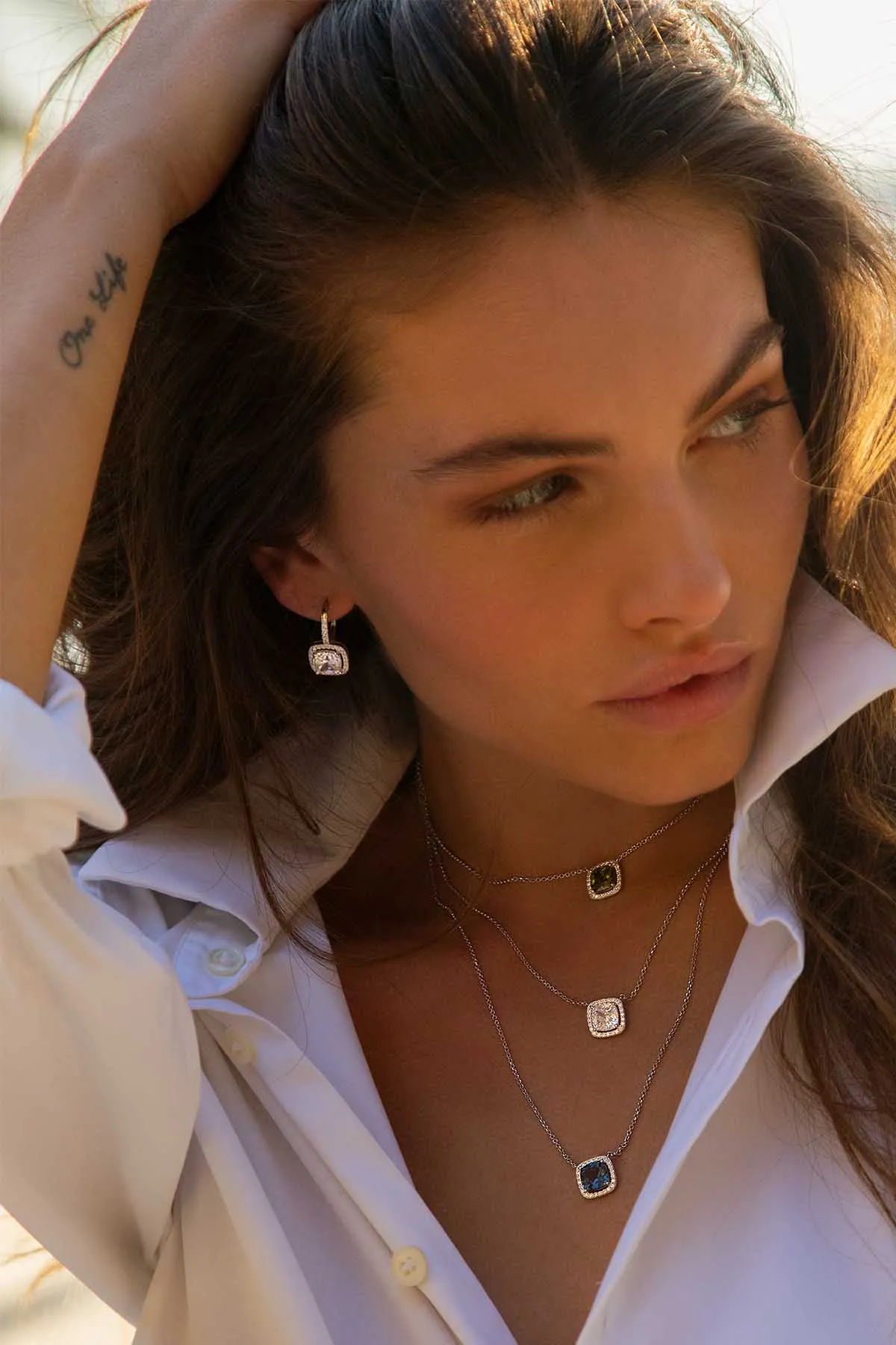 Hoop Earrings with Square Stones