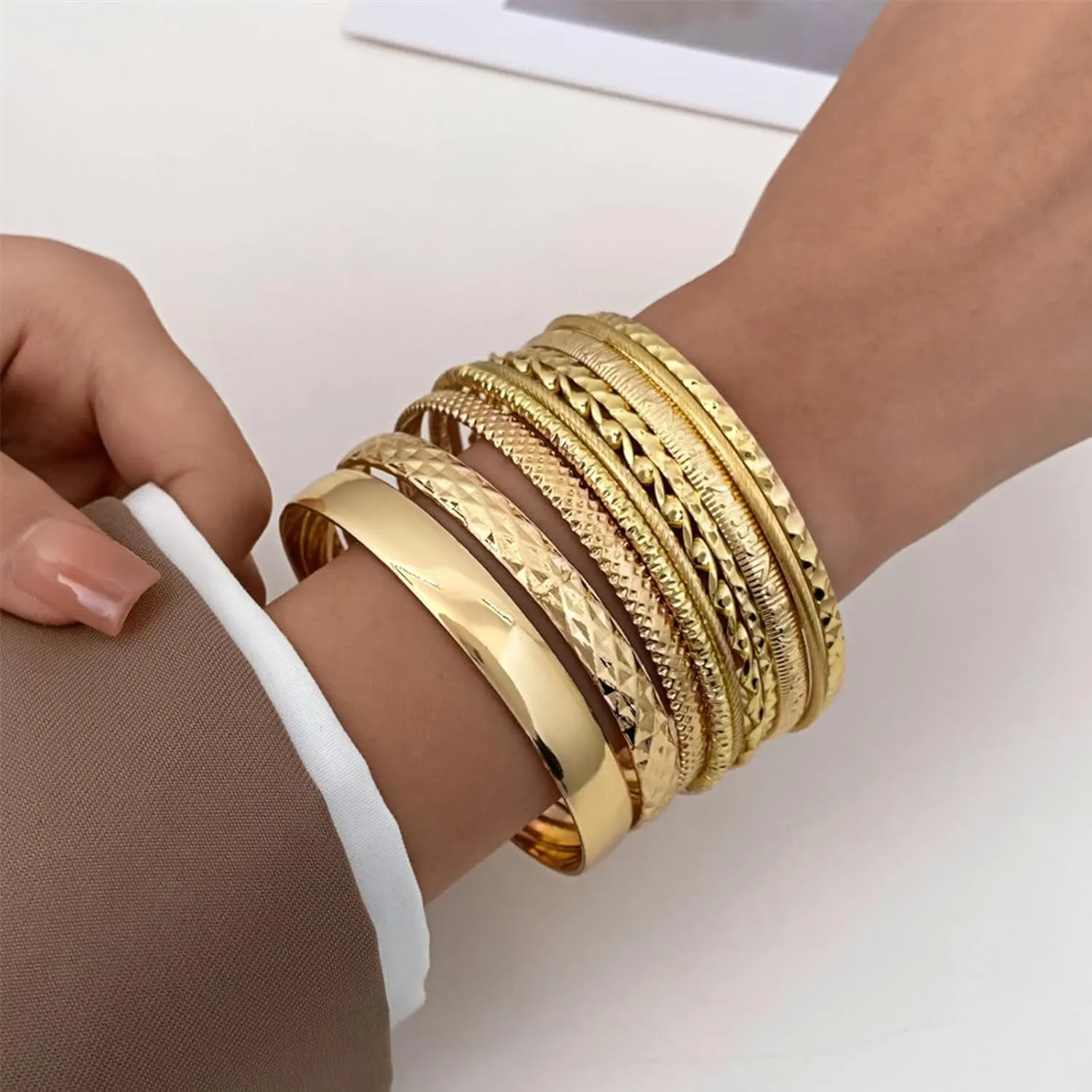 IFKM Gold Bracelets for Women, 14K Gold Plated Dainty Layered Chain Bracelets Adjustable Cute Bangle Link Bracelet Set