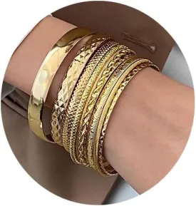 IFKM Gold Bracelets for Women, 14K Gold Plated Dainty Layered Chain Bracelets Adjustable Cute Bangle Link Bracelet Set