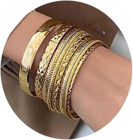 IFKM Gold Bracelets for Women, 14K Gold Plated Dainty Layered Chain Bracelets Adjustable Cute Bangle Link Bracelet Set