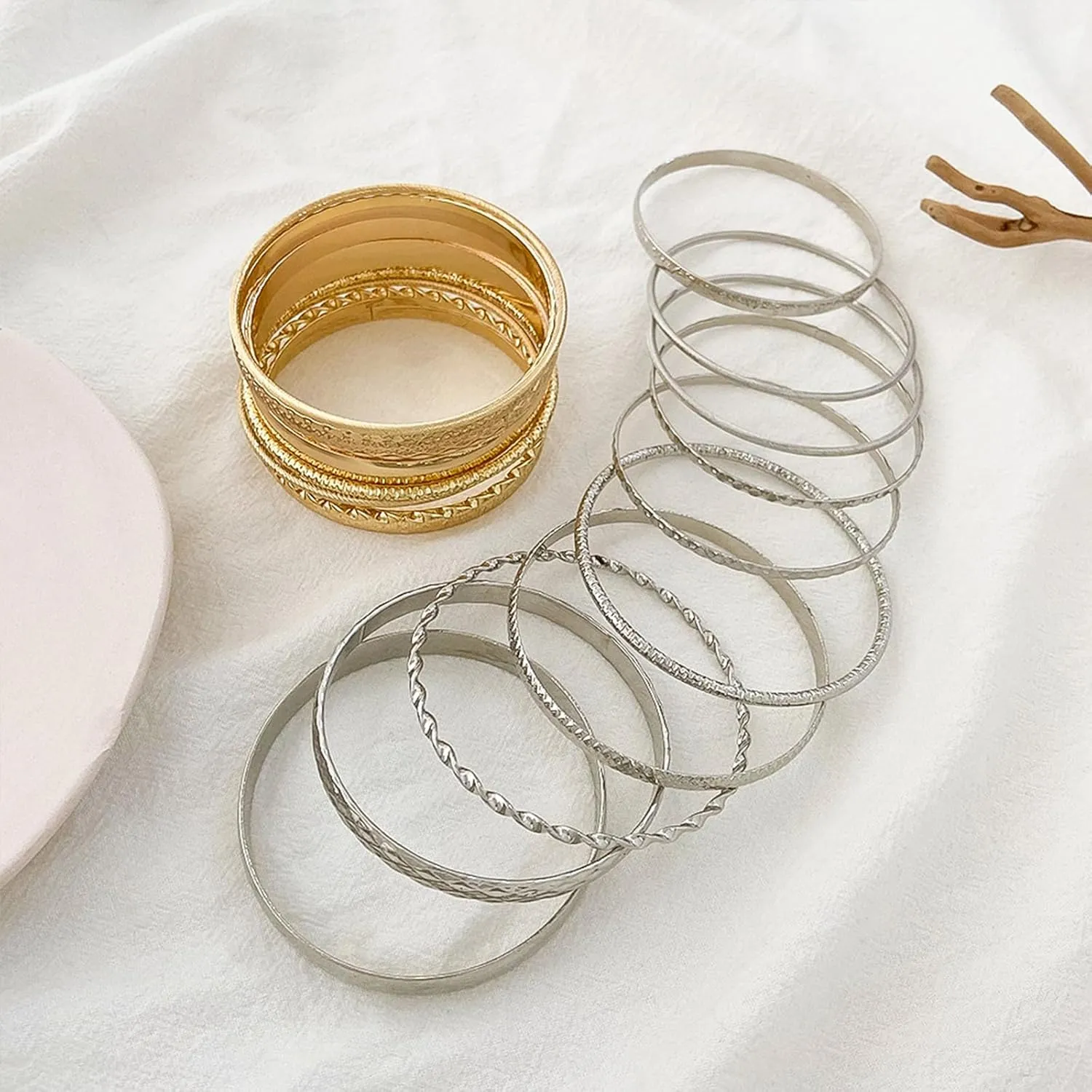 IFKM Gold Bracelets for Women, 14K Gold Plated Dainty Layered Chain Bracelets Adjustable Cute Bangle Link Bracelet Set