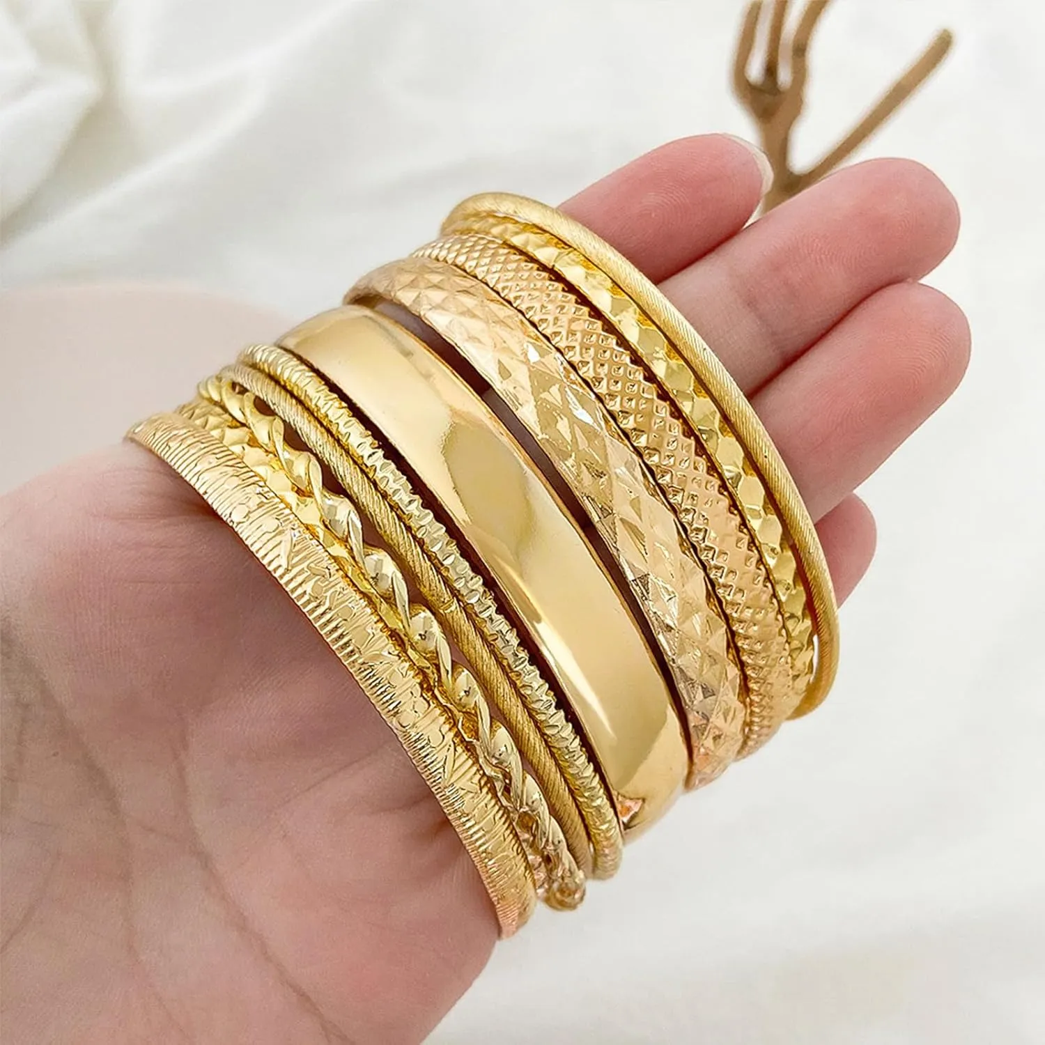 IFKM Gold Bracelets for Women, 14K Gold Plated Dainty Layered Chain Bracelets Adjustable Cute Bangle Link Bracelet Set
