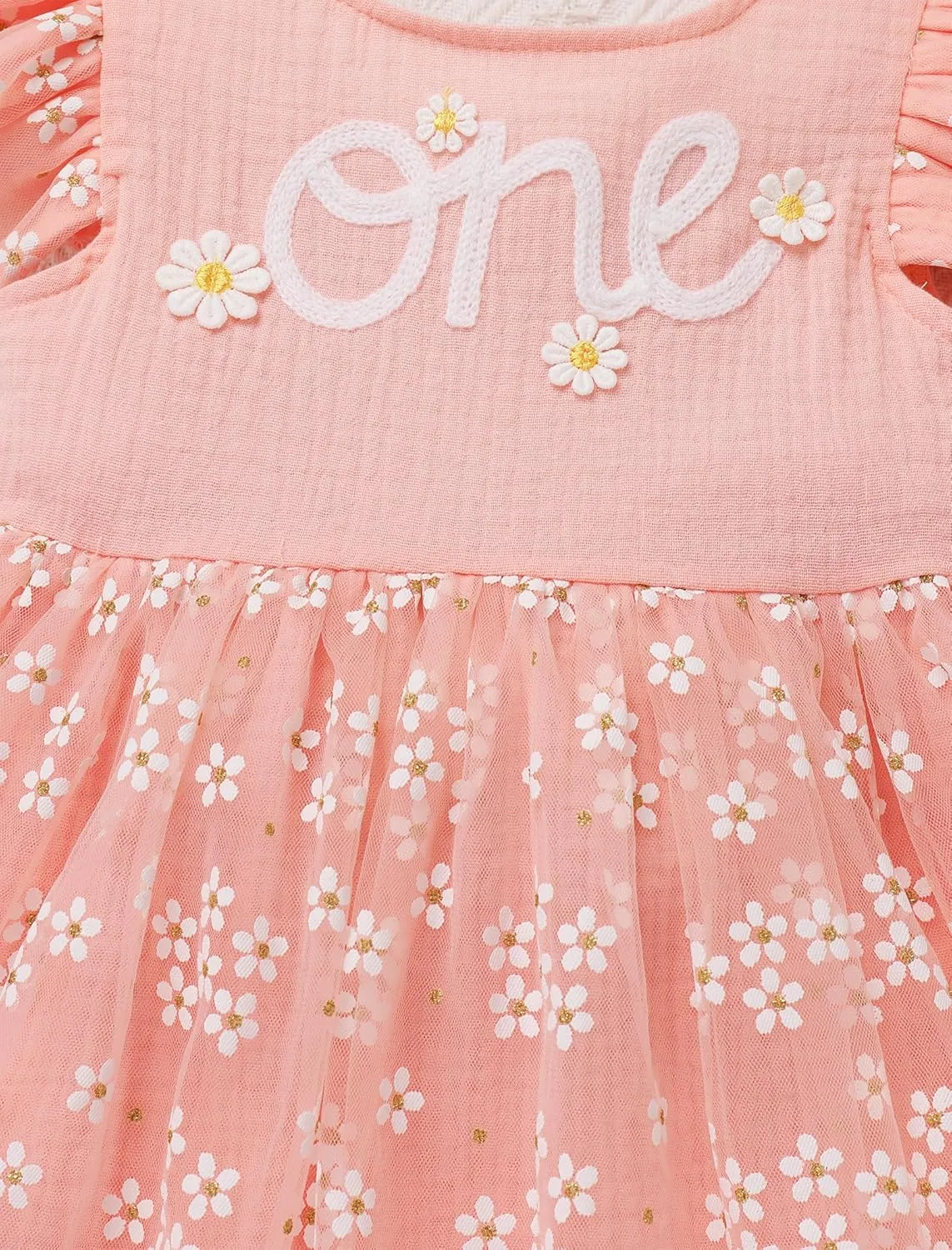 IMEKIS Baby Girls 1st Birthday Outfit Daisy Tulle Dress Headband Summer Ruffle Sleeve Cake Smash Photo Shoot