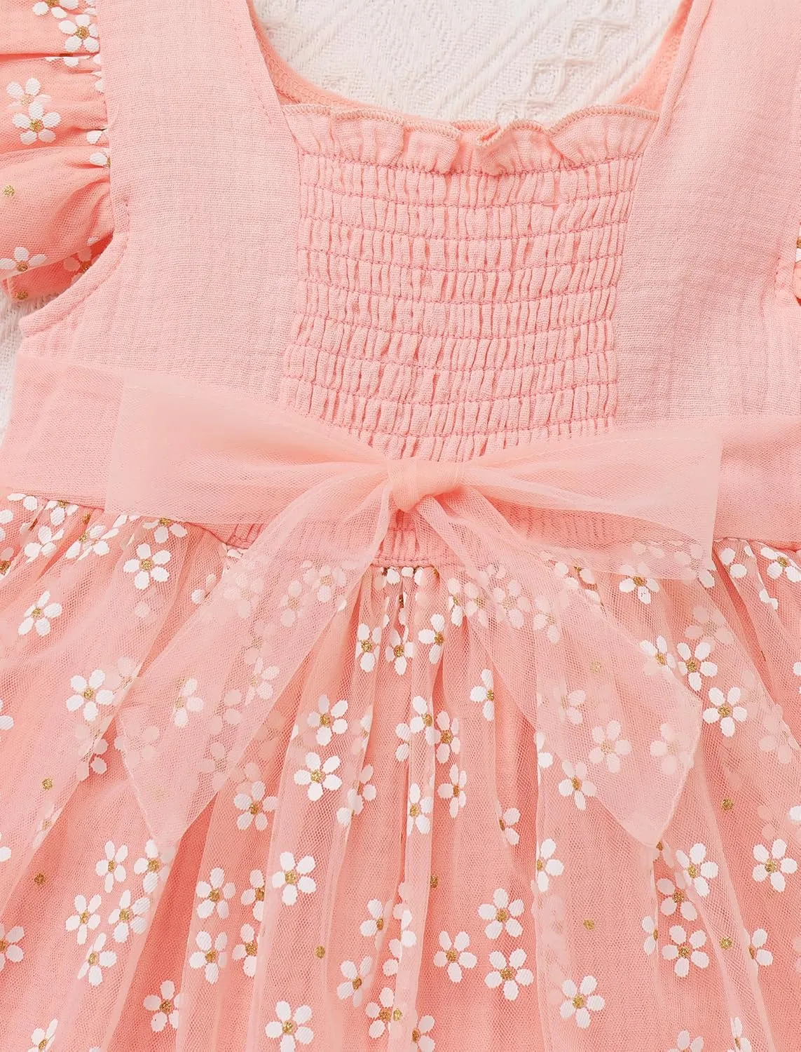 IMEKIS Baby Girls 1st Birthday Outfit Daisy Tulle Dress Headband Summer Ruffle Sleeve Cake Smash Photo Shoot