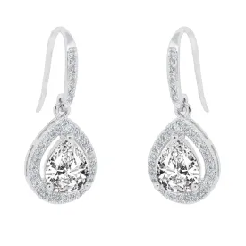 Isabel 18k White Gold Plated Halo Teardrop Earrings with CZ Crystals