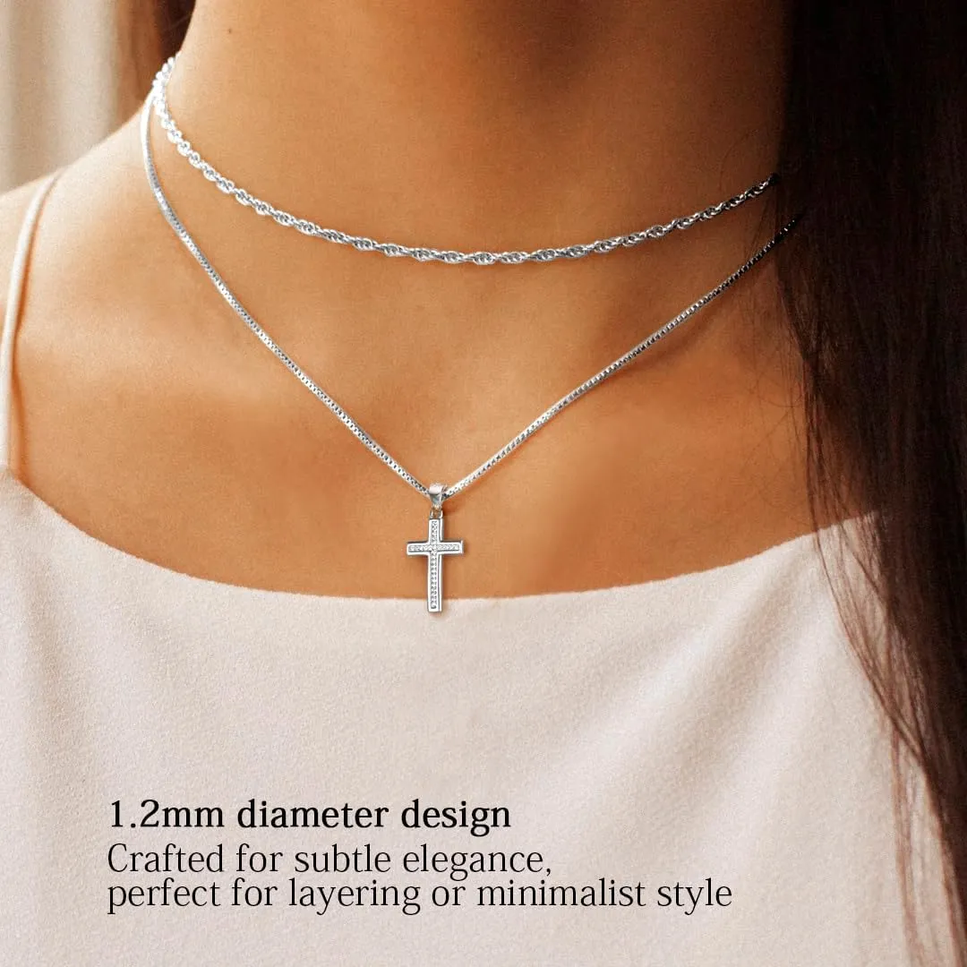 Italian 1.2/0.8mm 925 Sterling Silver Box Chain Necklace for Women, Solid 18K Gold Plated Nickel-Free Hypoallergenic Thin & Dainty Women's Chain Necklaces 14 16 18 20 22 24 Inch