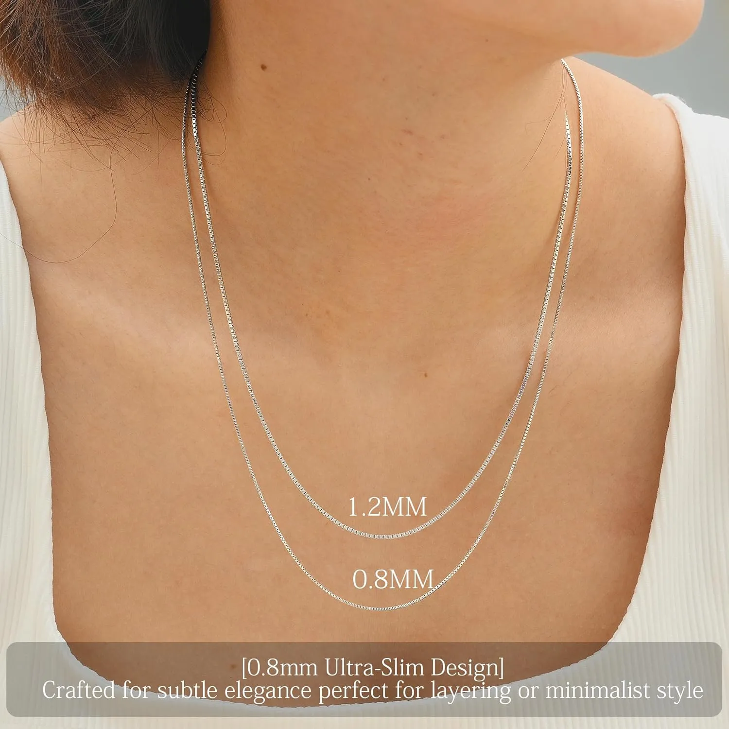 Italian 1.2/0.8mm 925 Sterling Silver Box Chain Necklace for Women, Solid 18K Gold Plated Nickel-Free Hypoallergenic Thin & Dainty Women's Chain Necklaces 14 16 18 20 22 24 Inch