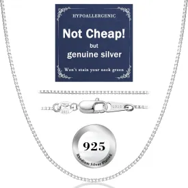 Italian 1.2/0.8mm 925 Sterling Silver Box Chain Necklace for Women, Solid 18K Gold Plated Nickel-Free Hypoallergenic Thin & Dainty Women's Chain Necklaces 14 16 18 20 22 24 Inch