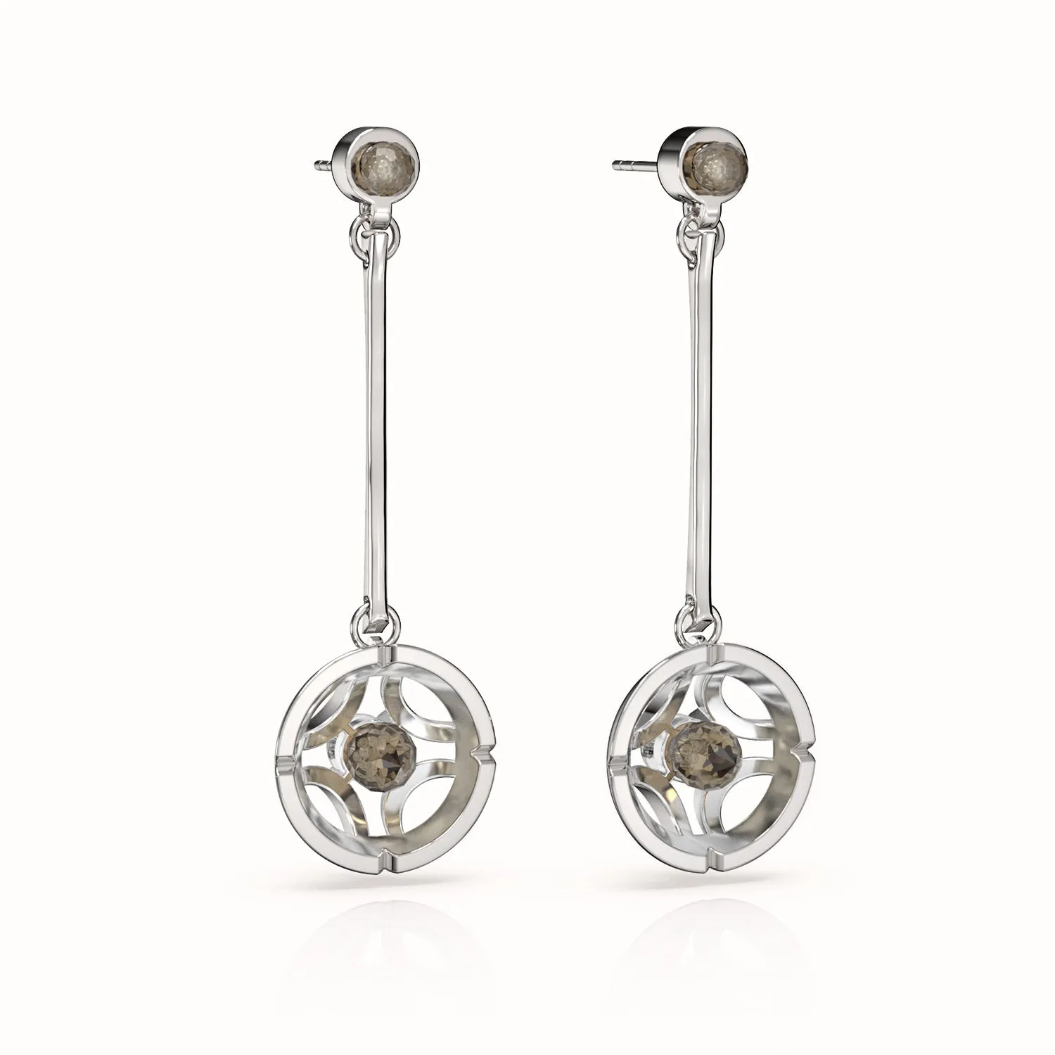 Jalan Besar Drop Earrings - Sterling Silver - Smoky Quartz