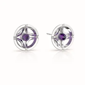 Jalan Besar Large Stud Earrings - Sterling Silver - Amethyst