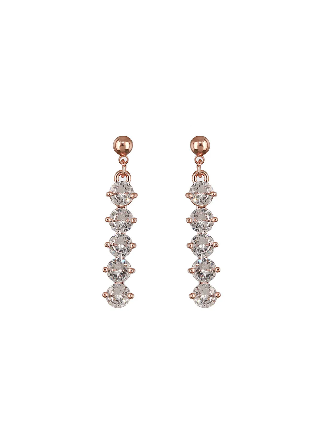 JAZZ AND SIZZLE Silver-Toned Rhodium-Plated CZ Studded Contemporary Drop Earrings